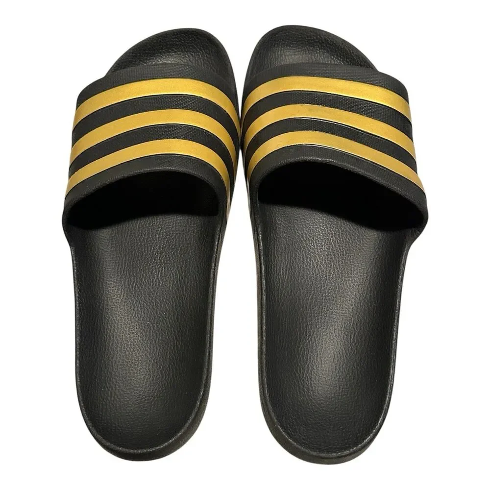 Adidas Adilette Aqua Slides Mens Size 12 Sandal Shoe Black/Gold Metallic EG1758